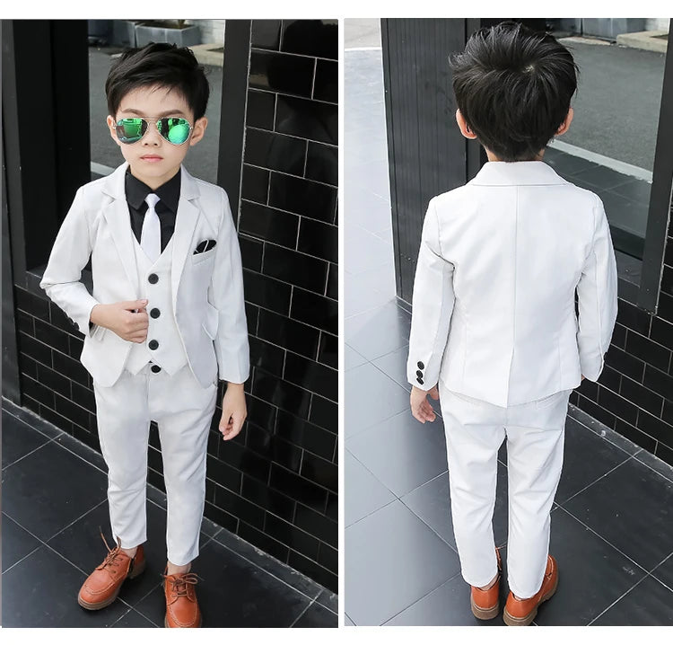 Flower Boys White Wedding Dress Suit Formal Kids Prom Baptism Tuxedo New Children's Day Performance School Uniform Costume,H126