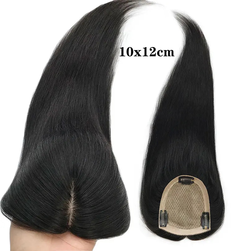 4 Sizes Silk Base Virgin Human Hair Women Toppers 3 Clips Natural Scalp Top Base Black Brown Color For White Women