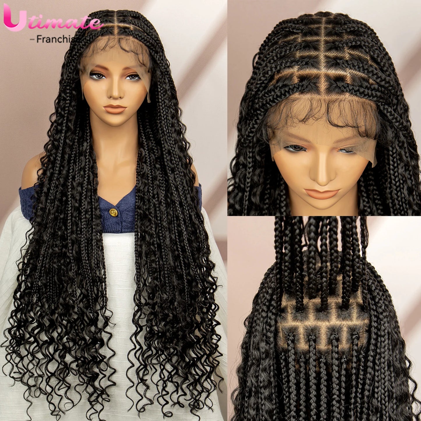 Synthetic Full Lace Bohemian Box Braided Wigs with Baby Hair Boho Box Braided Wigs Curly Hair Full Lace Front Wigs