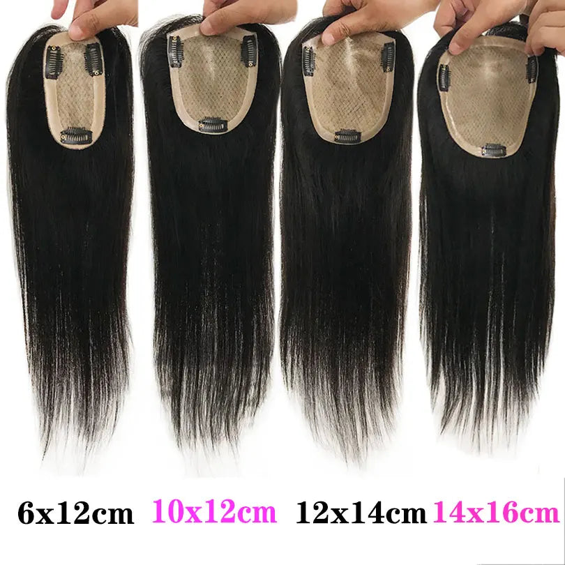 4 Sizes Silk Base Virgin Human Hair Women Toppers 3 Clips Natural Scalp Top Base Black Brown Color For White Women