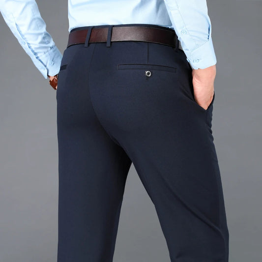 Men's Business Casual Pants Spring Summer Elastic Trousers Office Suit Pants Quick Dry Formal Pants Breathable Comfortable