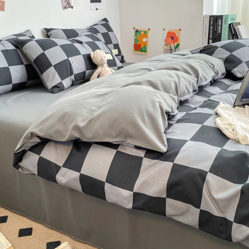 Solid Color Size Grid Light Luxury Home Visit Duvet Set Fashion Luxury Bedding Soft Plaid Bedding