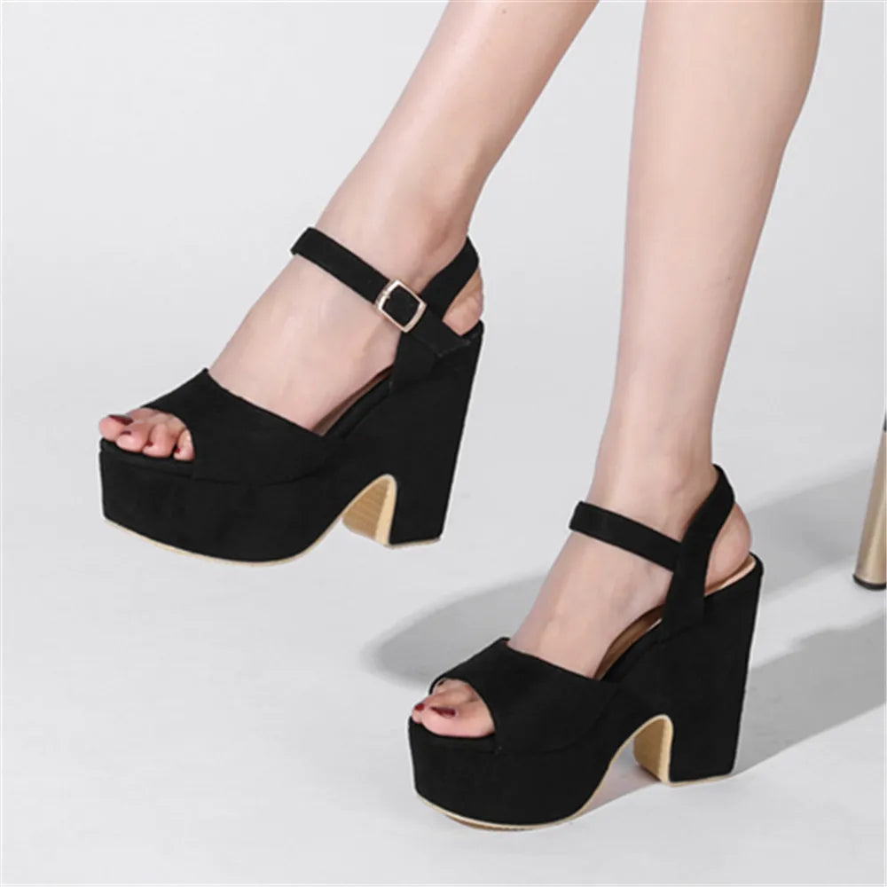 Woman Sandals High Heels Female Platform Ankle Strap Buckle Ladies Flock Wedge Shoes 2023 Summer Dropshipping Sandalias De Mujer