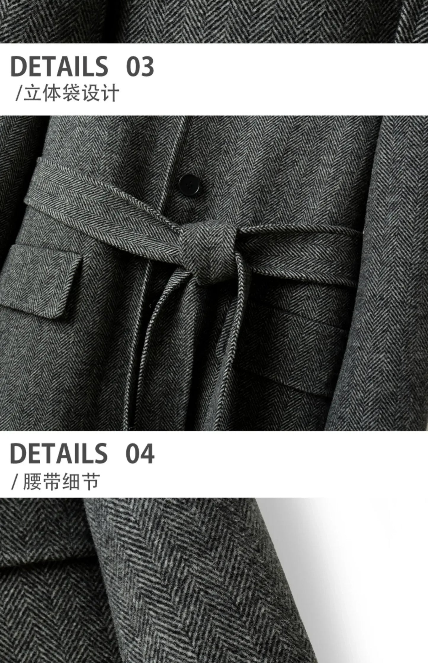 Autumn Winter Herringbone 100% Wool Coats for Men Belt Business Casual Double Sided Woolen Jacket Men's Long Coat Male Clothing