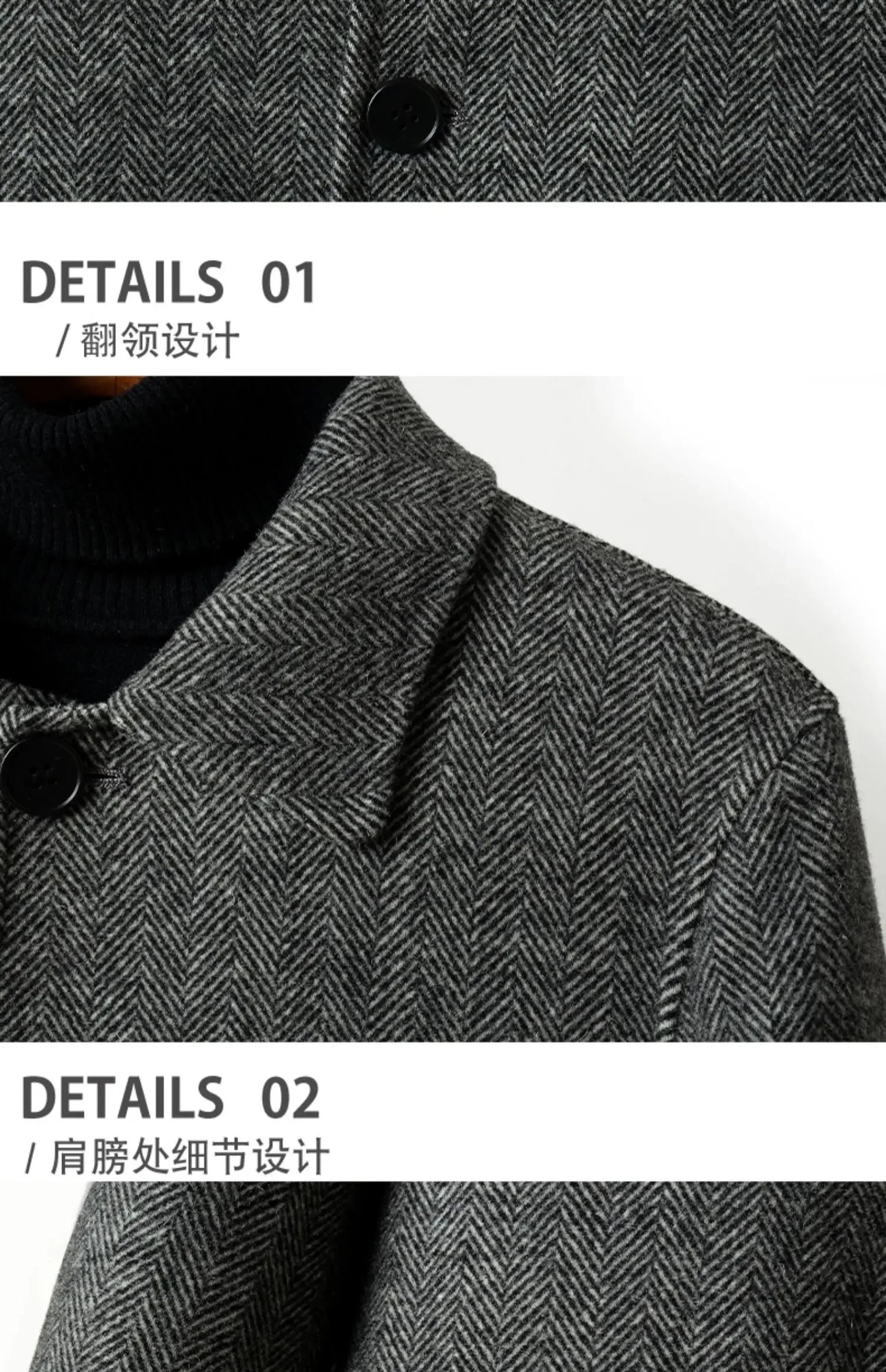 Autumn Winter Herringbone 100% Wool Coats for Men Belt Business Casual Double Sided Woolen Jacket Men's Long Coat Male Clothing