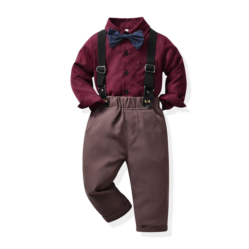 Kabeier Baby Boys Gentleman Outfit Suit Sets Toddler Shirt with Bowtie Infant Autumn Suspender Trousers Sets