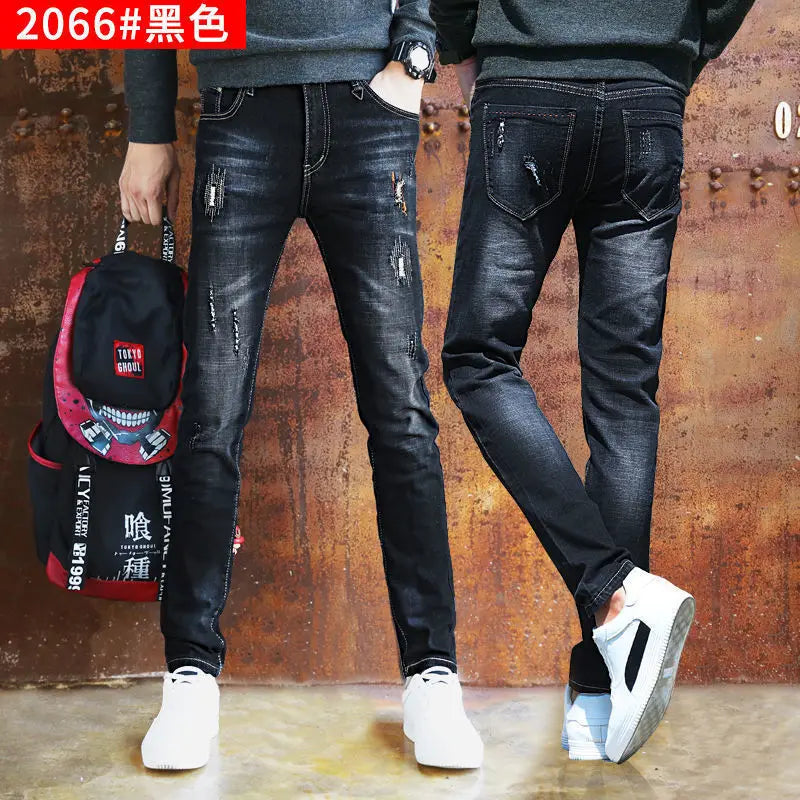 Fashion Luxury Clothing Designer Washed Men's Slim Fit Denim Jeans for Casual Wear Autumn Stretch Stylish Students Long Pants