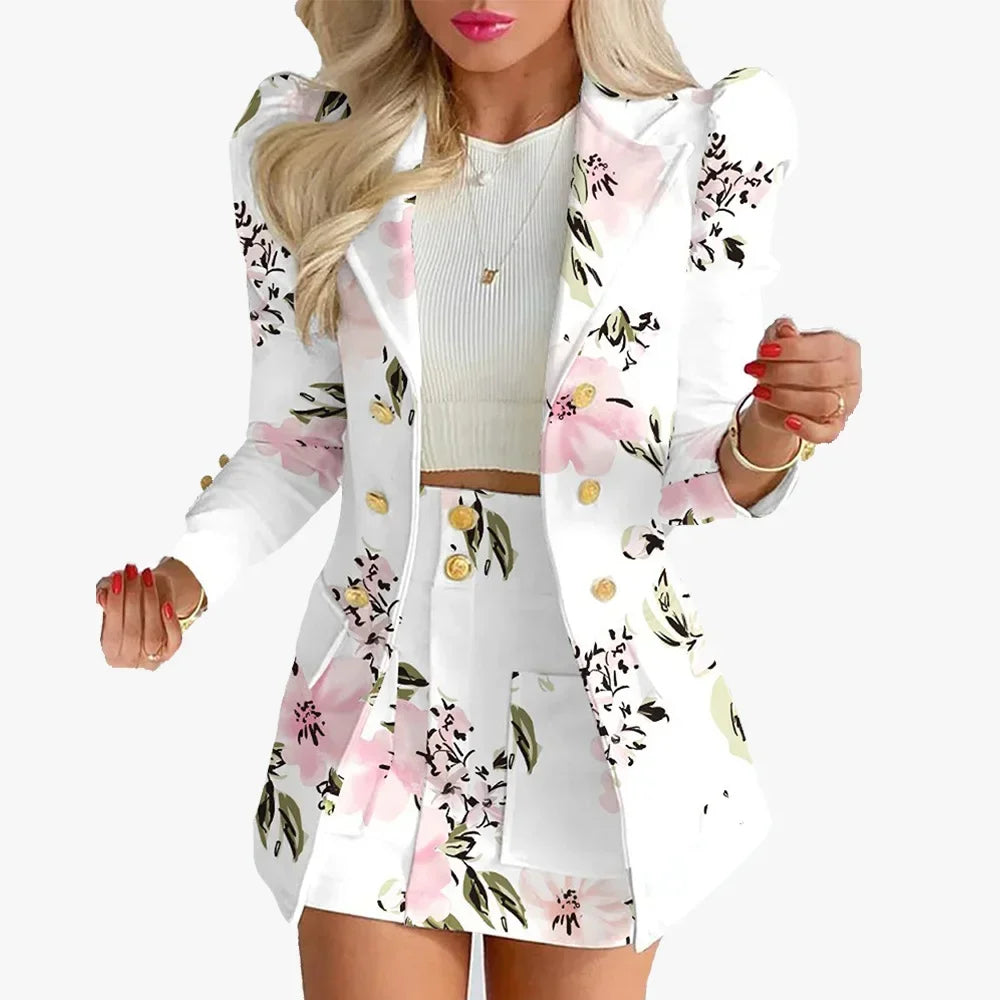 2024 Women Printed Single Breasted Jacket and Mini Skirt Set Ladies Long Sleeve Skirt Suit 2-piece Office Women Dress Skirt Set