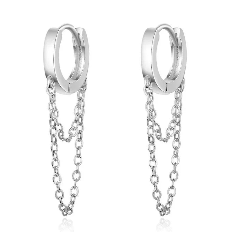 925 Sterling Silver Double Layer Tassel Hoop Earrings For Women INS Popular Cold Style Women Fashion Jewelry