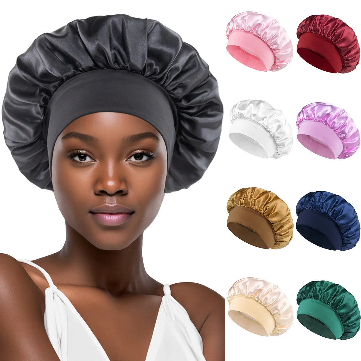 3pcs Women's Fashion Bonnet Large Wide Edge Elastic Hat Casual Sports Silk Smooth Suitable for Curled Straight Hair Sleeping Hat