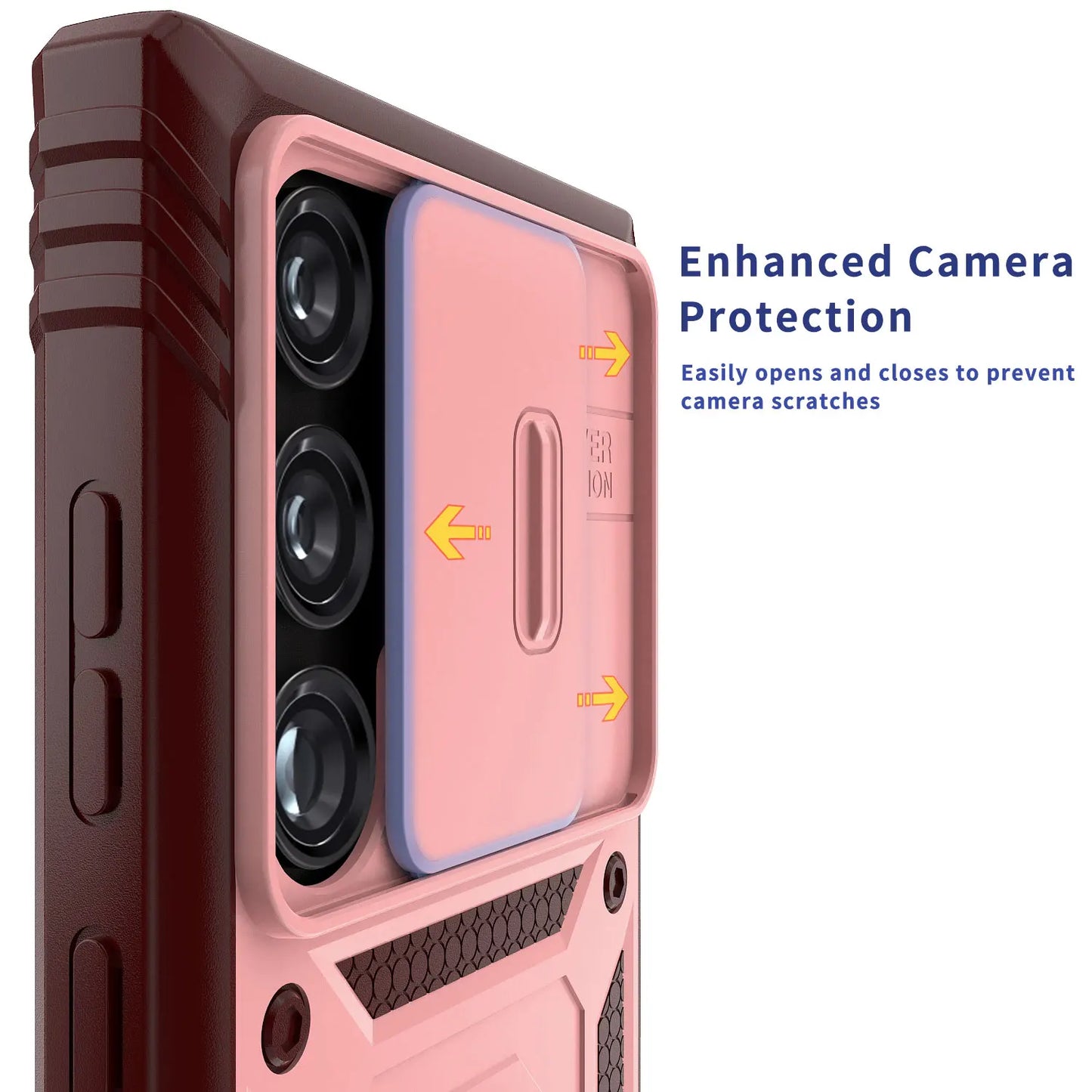 For Samsung Galaxy S23/S23+/S23 Ultra/S23 FE 5G Phone Case Hybrid Ring Kickstand Card Slot Camera Protect Cover Pinkred