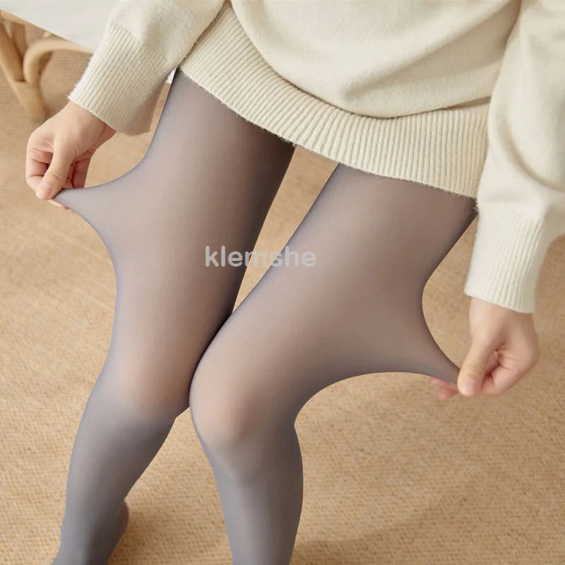 Women's Fleece Tights Ladies Warm Winter Tights Leggings Thick Fleece Panty Fake Translucent Pantyhose Thermal Stockings Woman