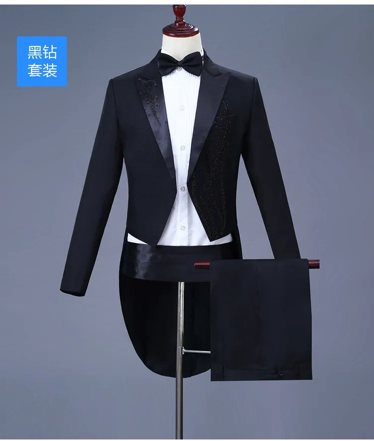 Black Men's Magic / Performance Tuxedo Two-piece, White Fashionable Slim-fit Tuxedo, Suit Jacket with Pants, Asia Size S-4XL