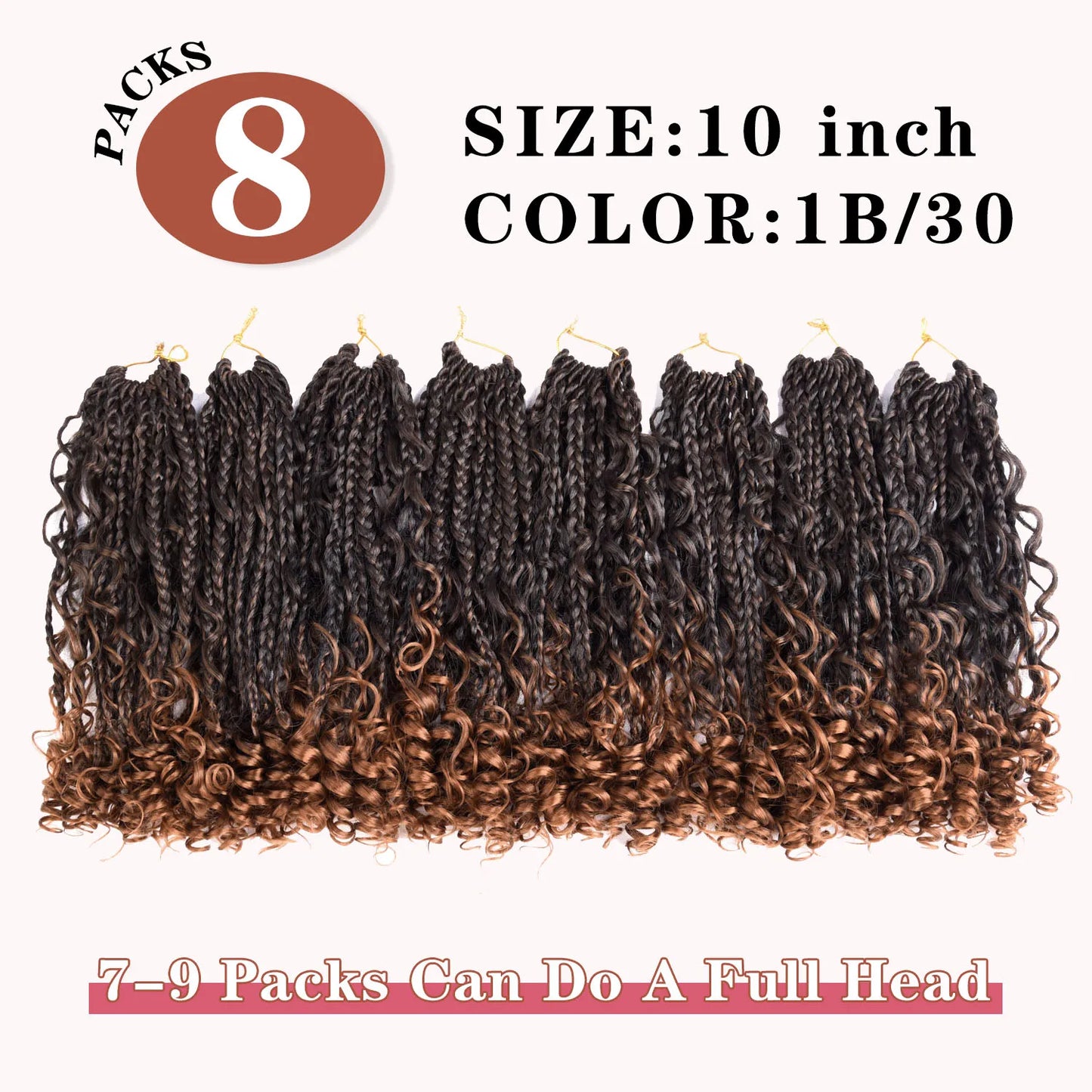 8 Packs Synthetic 12 Inch Goddess Box Braids Crochet Hair Boho Box Braids With Curl Ends Hair Extensions for Women Black