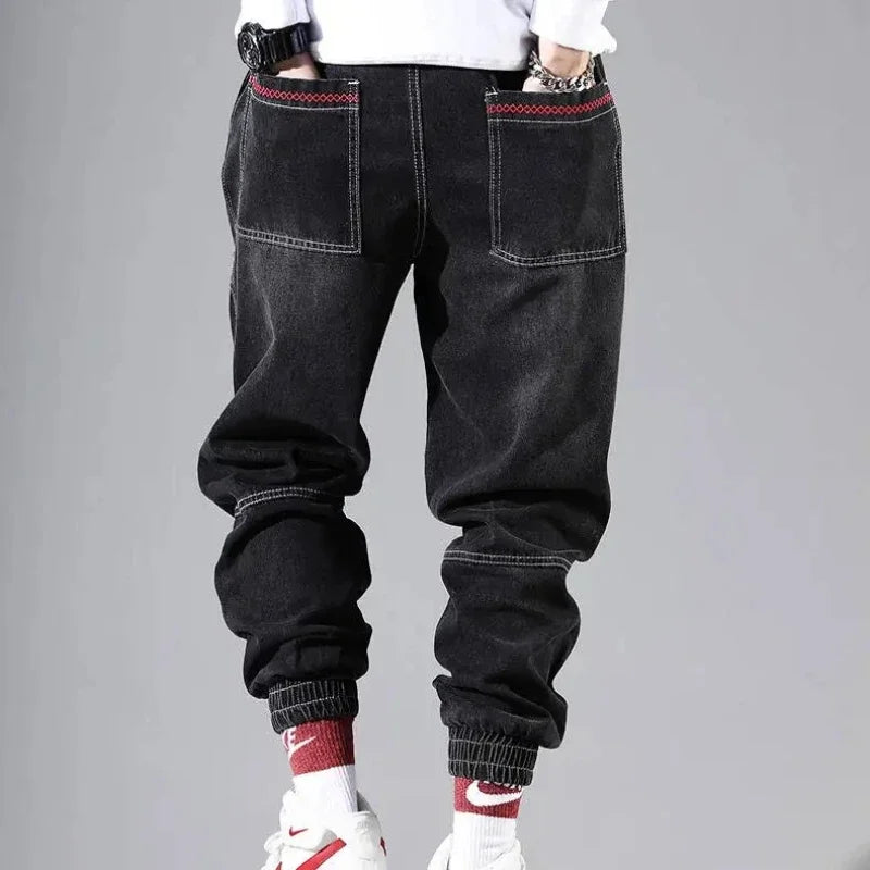 S-5XL Baggy Denim Pants for Men Autumn/winter Trendy Loose Cargo Jeans Casual Korean Slim Legged Male Hip-Hop Capri Pants Blue