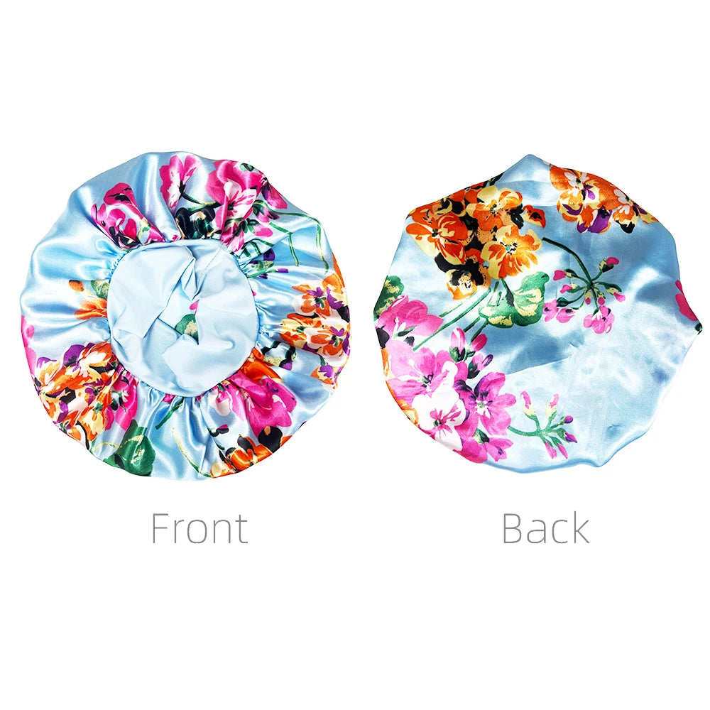 Women Satin Bonnet Cap Silky Big Bonnet for Women Floral Printing Sleep Cap Design Boneet's