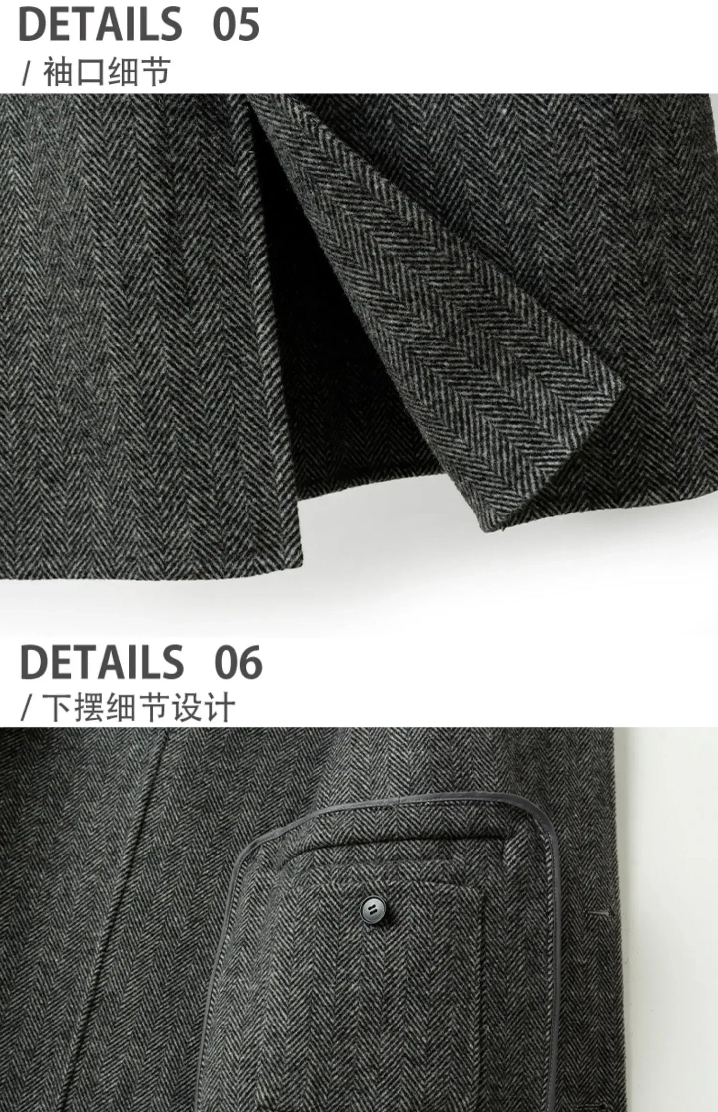 Autumn Winter Herringbone 100% Wool Coats for Men Belt Business Casual Double Sided Woolen Jacket Men's Long Coat Male Clothing