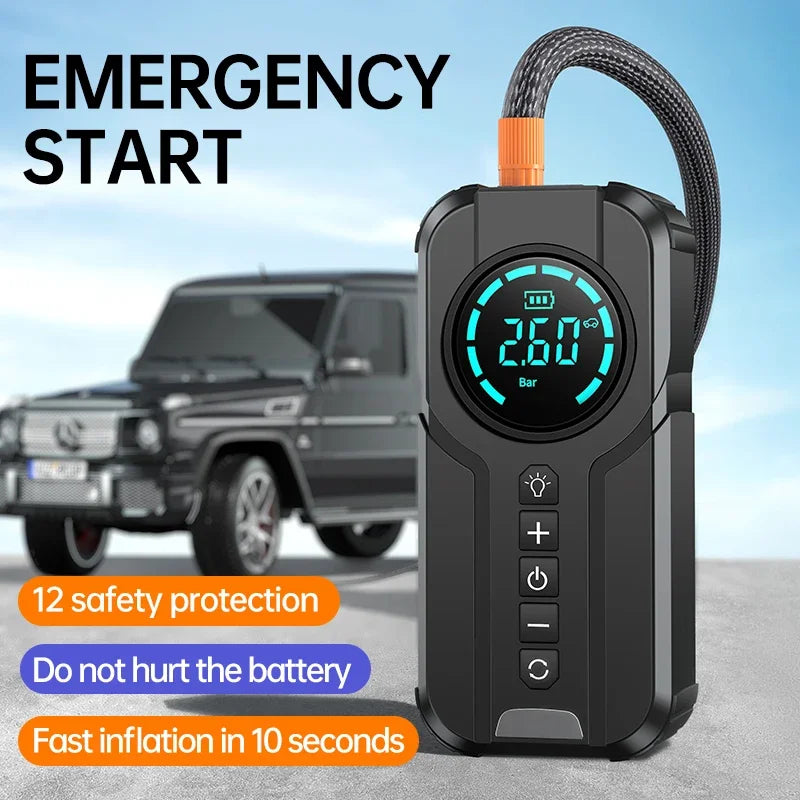 High Power Wireless Car Jump Starter with Air Pump and Power Bank 4 in 1 10KmAh Car Battery Starter Starting Auto Tyre Inflator