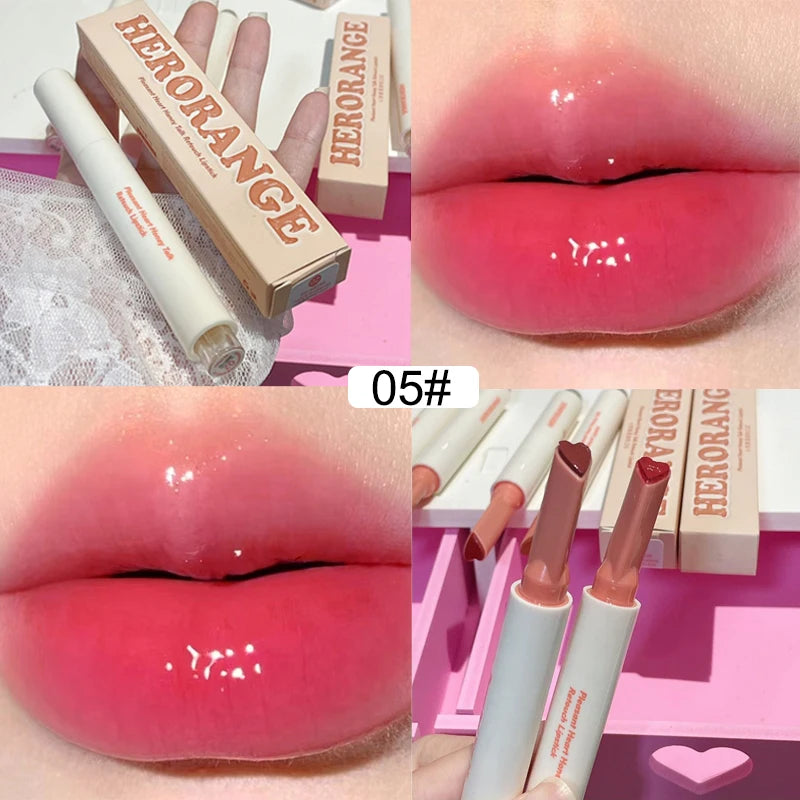 New Mirror Glass Solid Lip Glaze Water Light Heart Shape Lipstick Pen Clear Oil Jelly Lip Gloss Korean Tint Makeup Girl Cosmetic