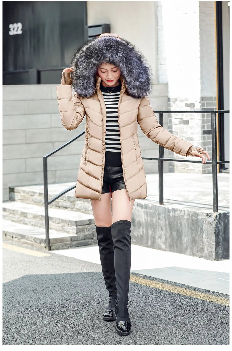 2023 New Wool Collar Hooded Winter Jacket Parkas Women's Jacket Thick Warm Cotton Cushion Down Coat Parka Coat Winter Long Fit D