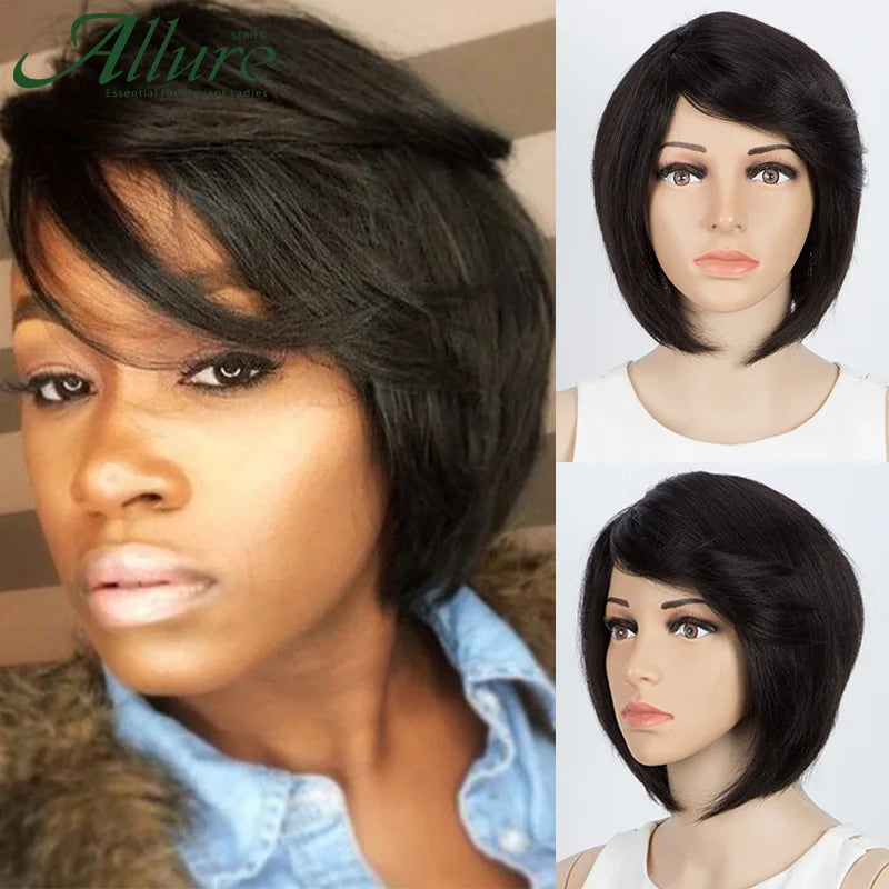 Burgundy Short Bob Wig With Bangs Wear to Go Bob Human Hair Wigs For Black Women Colored 99J Brown Brazilian Hair Wigs Allure