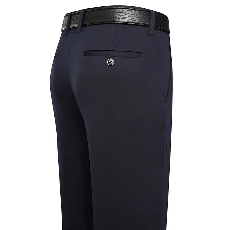 Suit Pants Men Business Casual Trousers Formal Dress Straight Pants Elastic Black Navy Blue Male Clothing