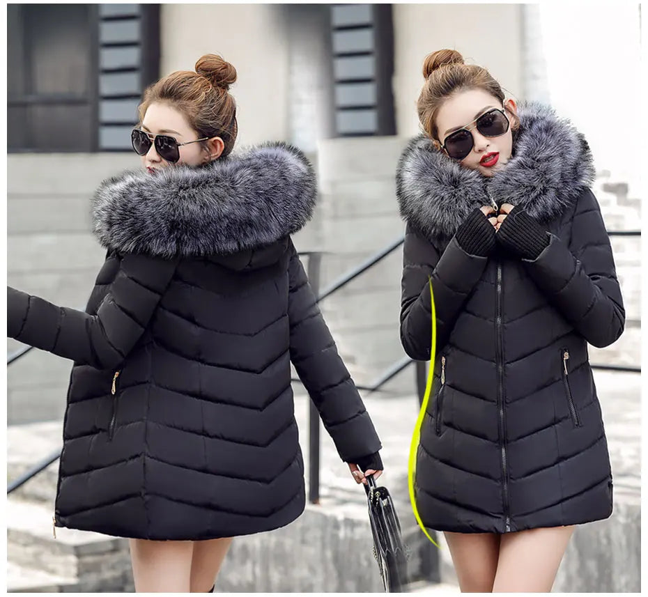 2023 New Wool Collar Hooded Winter Jacket Parkas Women's Jacket Thick Warm Cotton Cushion Down Coat Parka Coat Winter Long Fit D