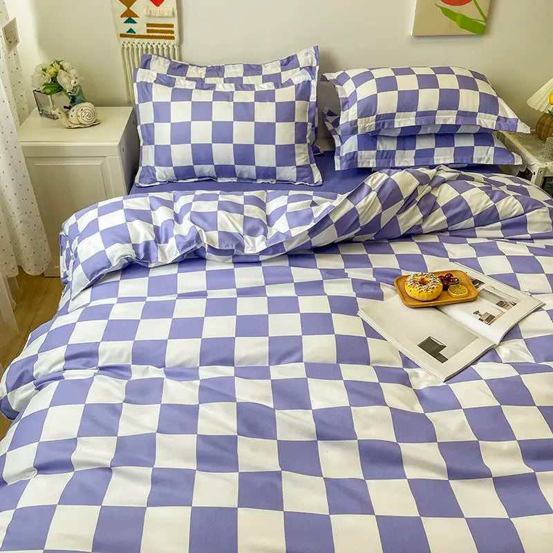 Checkerboard Bedding Set No Comforter Quilt Duvet Cover Pillowcase Flat Sheet Single Queen Size Polyester Bedclothes