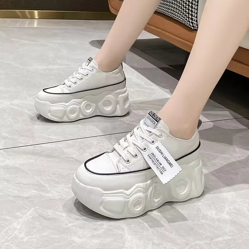 Internal Increase Chunky Shoes Women Comfortable Platform Shoes Female Casual Vulcanized Shoes Fashion High Heel Woman Sneakers