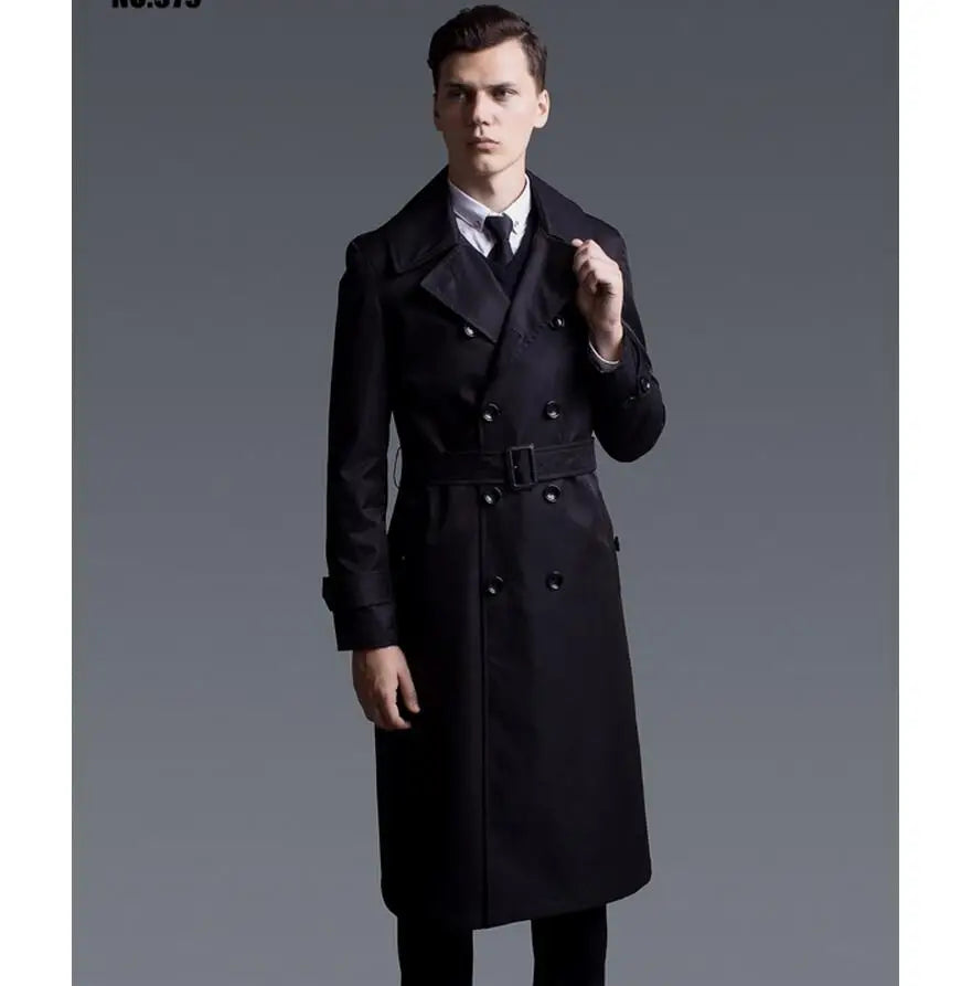 Spring Men's Fashion Long Trench Coat New Autumn Waterproof Loose Cotton Windbreaker Jacket Male Solid Double Breasted Outerwear