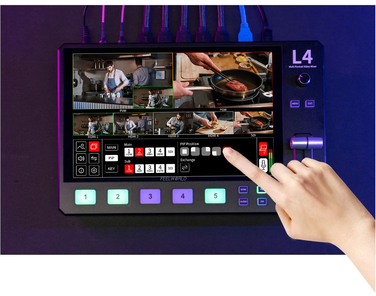 FEELWORLD L4 Multi Camera Mixer Switch 10.1 "HD Touch Screen USB 3.0 Mixer Equipments Photo Studio Camera HDMI-Compatibe