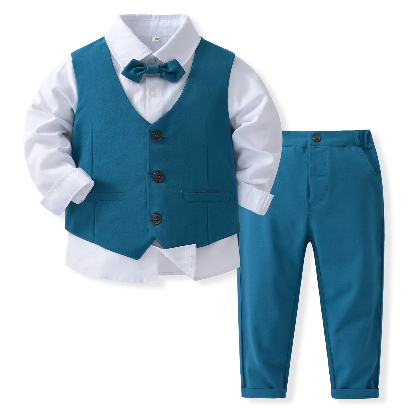 Top Quality Kids Suits Boys 1 to 5Years Paty Birthday Outfit Boys Toddler Bowtie Dress Children Blazer Blue Child Wedding Suit