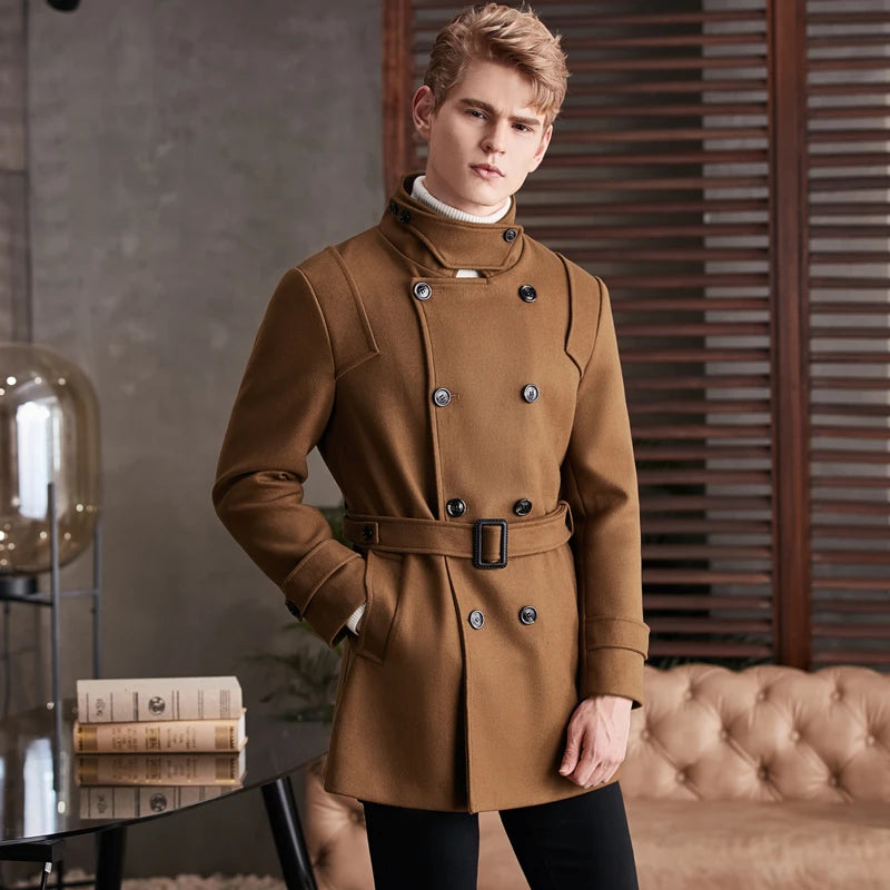 Spring Men's Fashion Long Trench Coat New Autumn Waterproof Loose Cotton Windbreaker Jacket Male Solid Double Breasted Outerwear