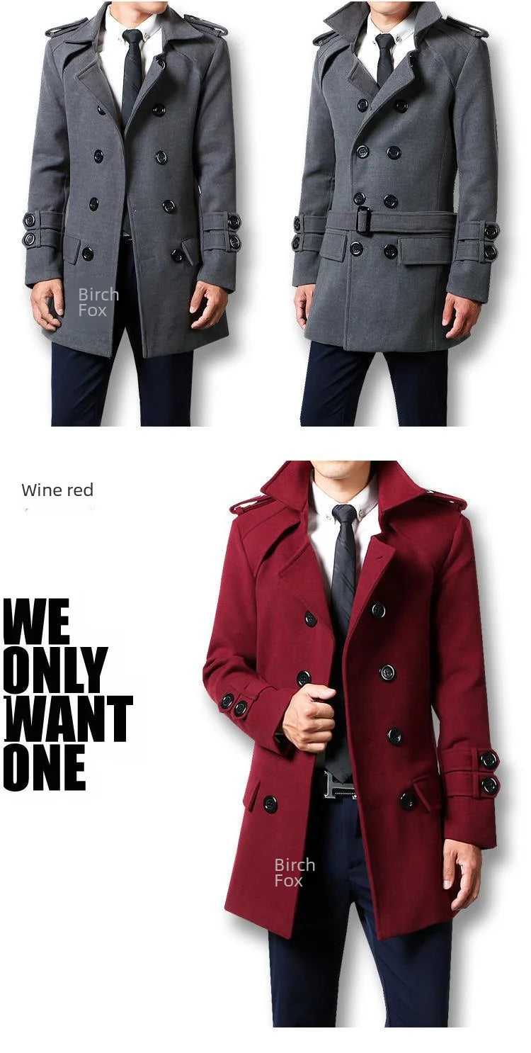 Winter Woolen Overcoat Men Medium-length Fleece-lined Thickened Trendy Wool Jacket For Autumn/winter Season