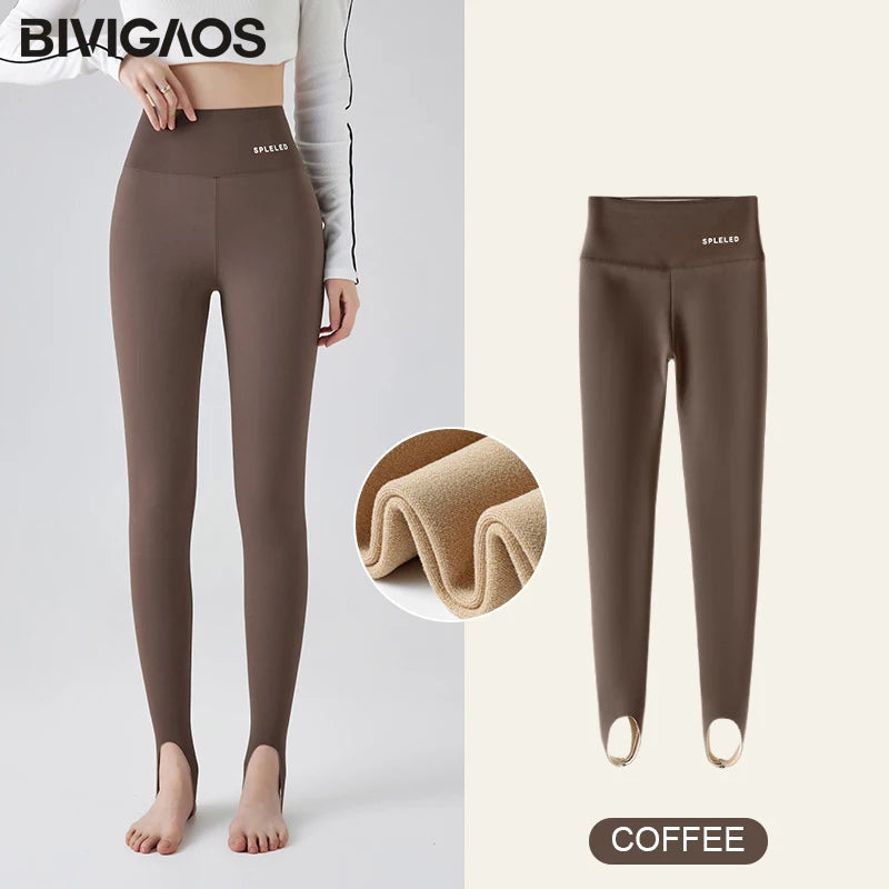 BIVIGAOS Autumn Winter New Rabbit Fleece Thicken Boots Leggings Women Slim Foot Pants Yoga Fitness Sports Warm Shark Leggings