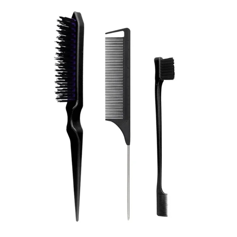 3pcs Hair Styling Comb Set Teasing Hair Brush Triple Teasing Comb Rat Tail Combs Edge Brush Hair Tail Tools Braid Tool Loop