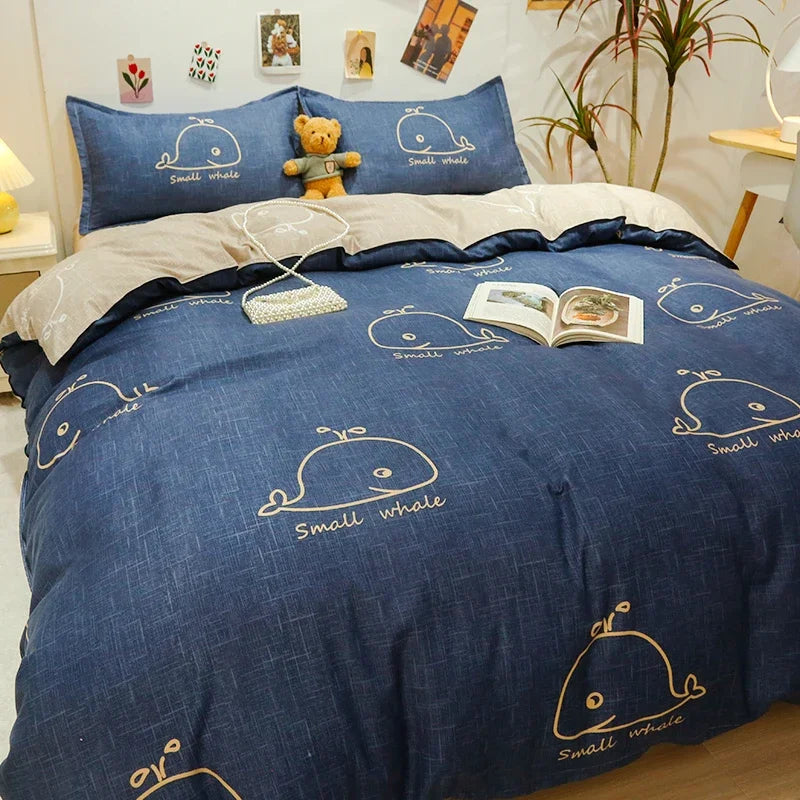 Kawaii Bear Bed Set Floral Duvet Cover Bed Linen Sheet Pillowcase Bedding Cute Dog Quilt Cover Full Queen King Size for Children