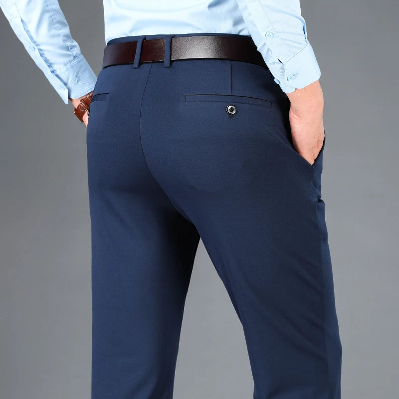 Men's Business Casual Pants Spring Summer Elastic Trousers Office Suit Pants Quick Dry Formal Pants Breathable Comfortable