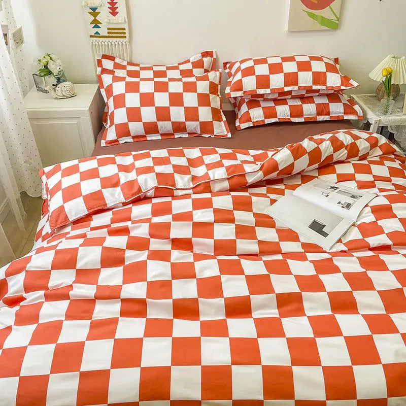 Checkerboard Bedding Set No Comforter Quilt Duvet Cover Pillowcase Flat Sheet Single Queen Size Polyester Bedclothes