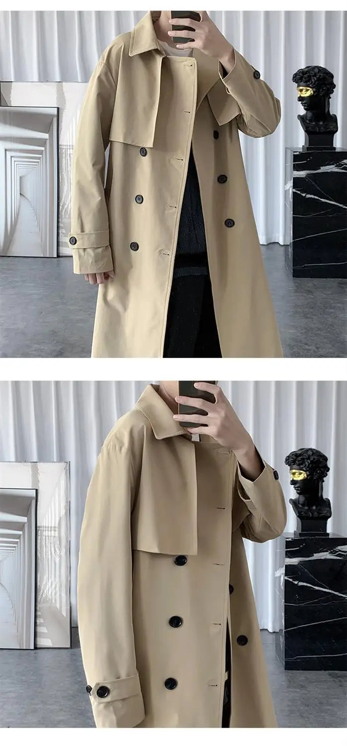 BROWON Korean Fashion Trench Coat Men Jacket Spring and Autumn X-Long Over Knee Men Coat Loose Casual Windbreaker Jackets Male