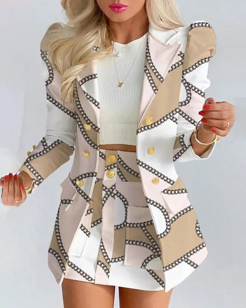 Spring Female Blazer Set Elegant Women's Suit Blazers Coat Sexy Bandage Skirt Suit Short Female Formal Office Ladies Clothing