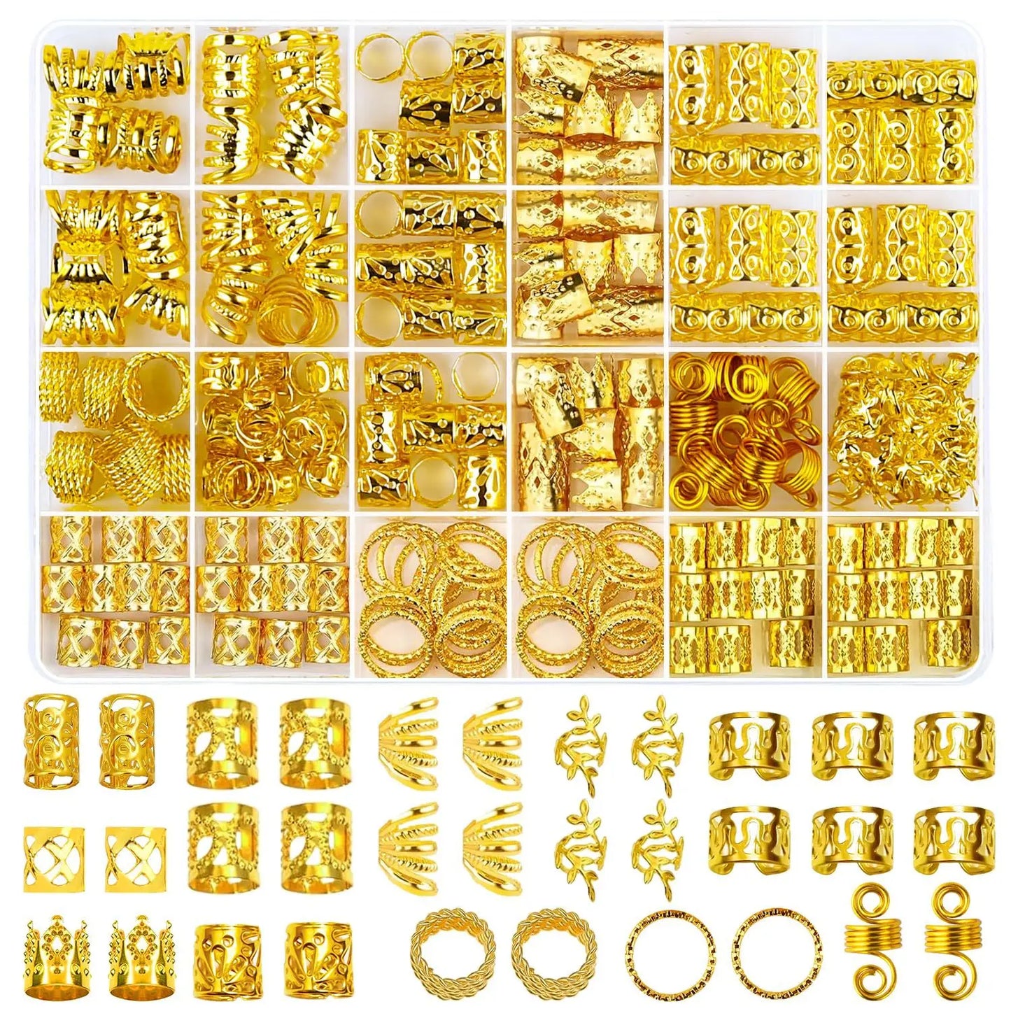 290Pcs Silver Gold Hair Beads Jewelry Braid Accessories Hair Clips Dreadlocks Braiding Braid Cuffs Metal Hair Rings Charms