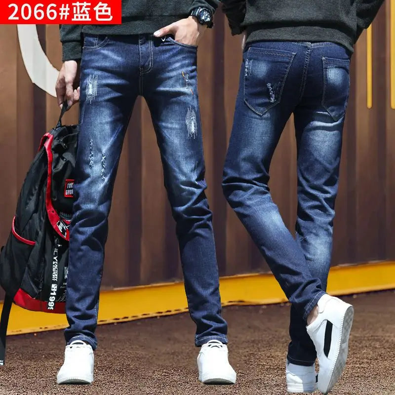 Fashion Luxury Clothing Designer Washed Men's Slim Fit Denim Jeans for Casual Wear Autumn Stretch Stylish Students Long Pants