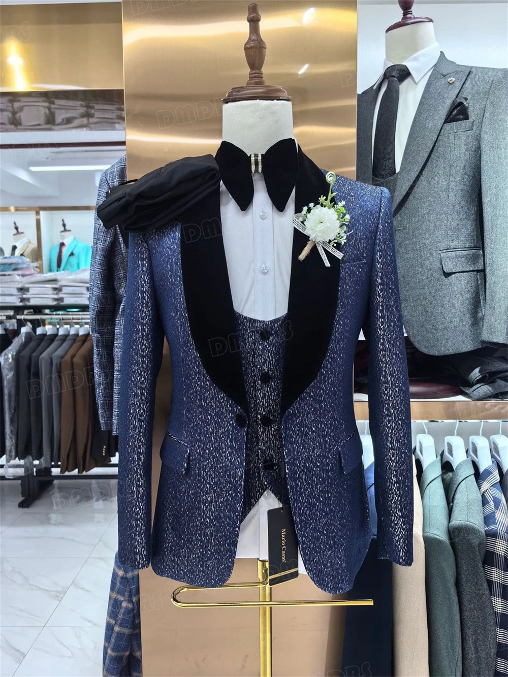 3 Pieces Wedding Groom Host Tuxedo Formal Suits Blazer Vest Pants Set Plus Size One Button Shawl Neck Men's Suit Set