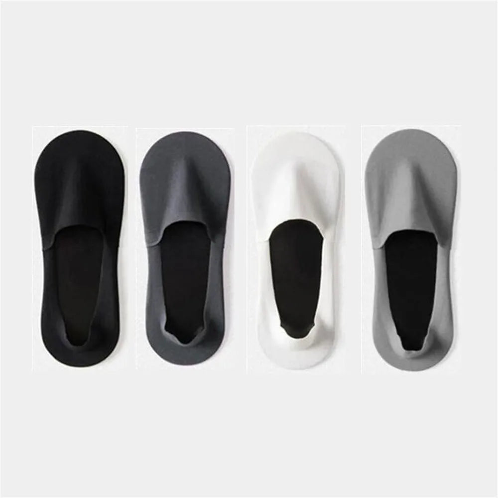 4 Pairs Ice Silk Men Invisible Socks Invisible Nylon Non-slip Socks No Trace Casual Breathable Solid Color Sokken