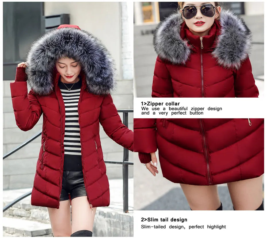 2023 New Wool Collar Hooded Winter Jacket Parkas Women's Jacket Thick Warm Cotton Cushion Down Coat Parka Coat Winter Long Fit D