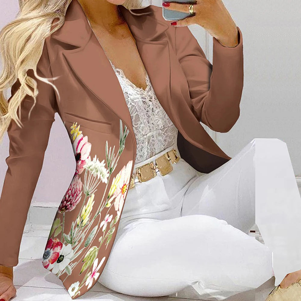 Fashion Women Jacket + Pants 2 Piece Set Spring New Button Long Sleeve Turn-down Collar Print Suit Casual Blazer Versatile Set