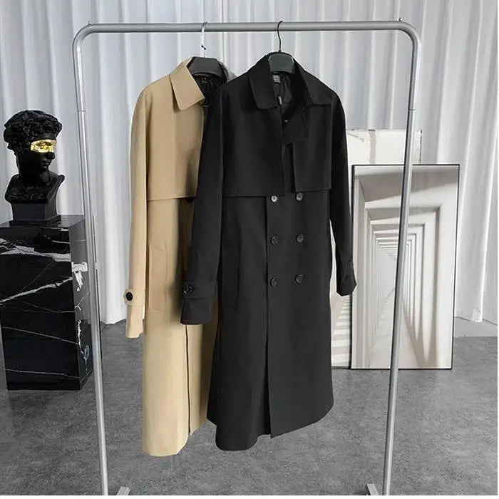 BROWON Korean Fashion Trench Coat Men Jacket Spring and Autumn X-Long Over Knee Men Coat Loose Casual Windbreaker Jackets Male