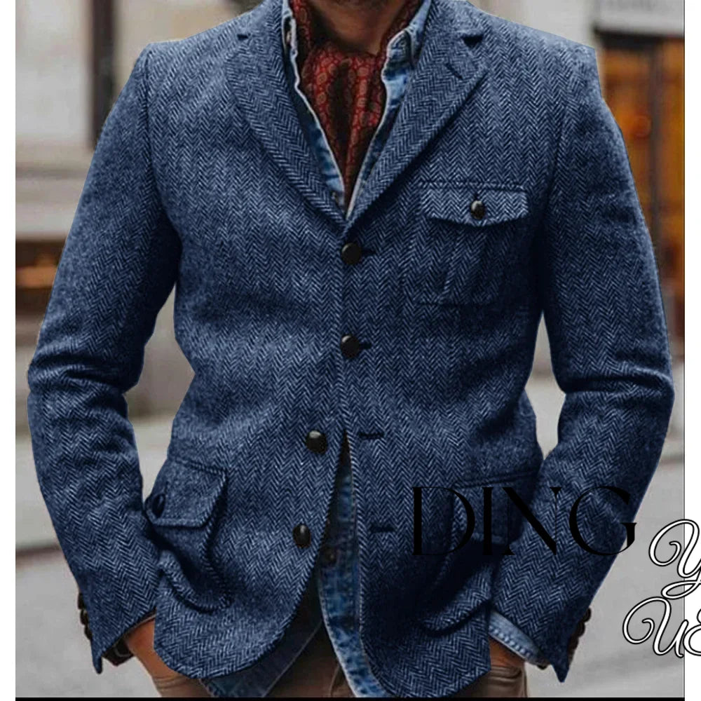 Men's Herringbone Jacket Slim Fit Single Breasted Man Suits Comfortable Men's Suit Casual Blazers Male Coat With 3 Pockets