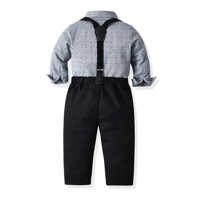 top and top Toddler Kids Boys Gentleman Clothing Set Infant Boy Long Sleeve Bowtie Shirt Tops+Suspenders Pants Casual Outfits